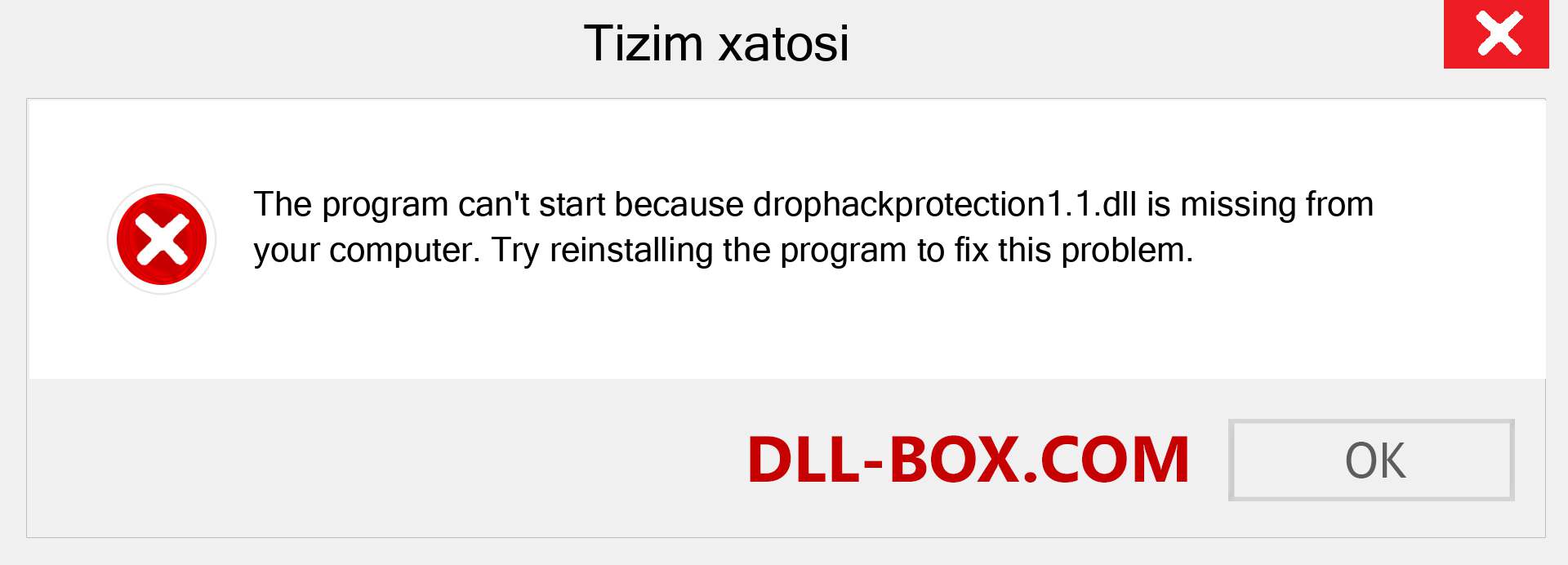 drophackprotection1.1.dll fayli yo'qolganmi?. Windows 7, 8, 10 uchun yuklab olish - Windowsda drophackprotection1.1 dll etishmayotgan xatoni tuzating, rasmlar, rasmlar
